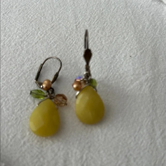 Yellow and Green Teardrop Earrings - Picture 4 of 4